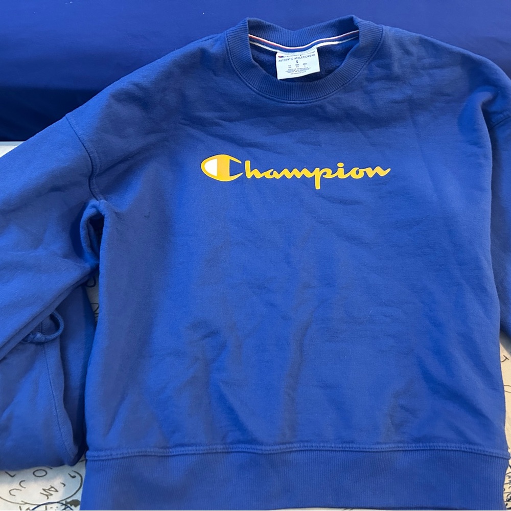 Champion Blue Crewneck Sweater with Logo Small